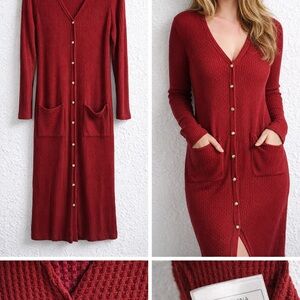 Red Button-Up Long dress